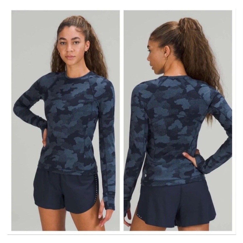 Lululemon size 6 Runderful Long Sleeve Heritage Camo Jacquard Blue